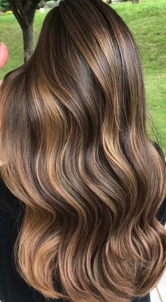 50 Stylish Brown Hair Colors & Styles for 2022 : Brown with Golden Brown