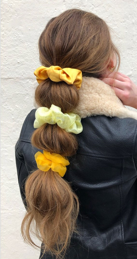 32 Cute Ways To Wear Bubble Braid : Bright Scrunchies & Bubble Braid