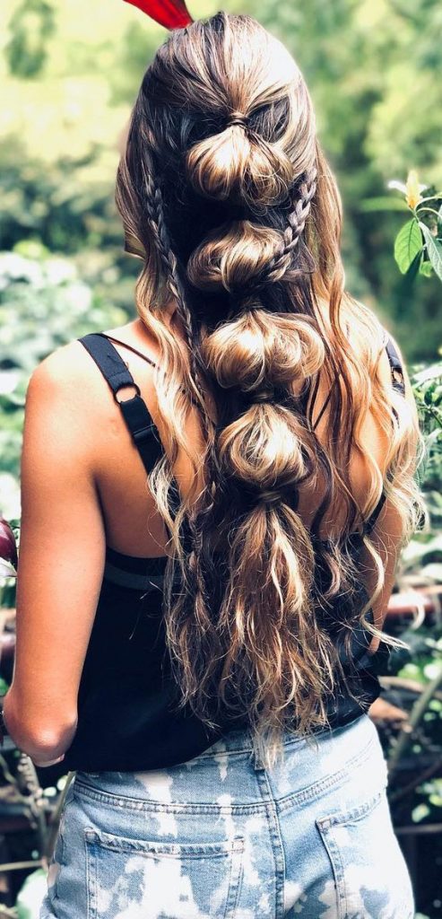 32 Cute Ways To Wear Bubble Braid Half Up With Bubble Braid And Small Braids 