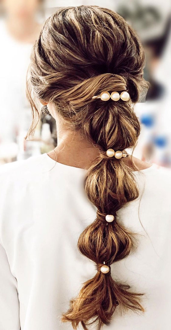 32 Cute Ways To Wear Bubble Braid : Bridal Bubble Braid with Pearls