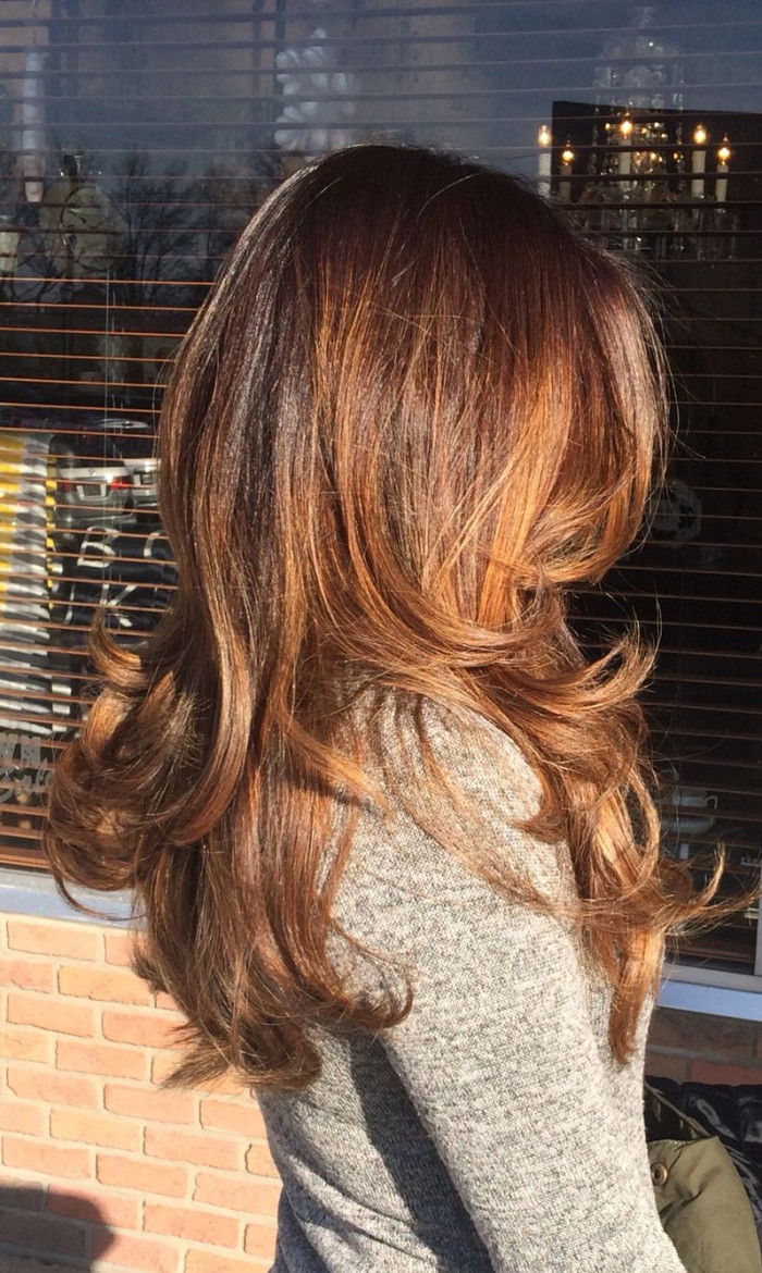 layered haircut , golden brown hair color, brown hair color ideas, balayage brown hair