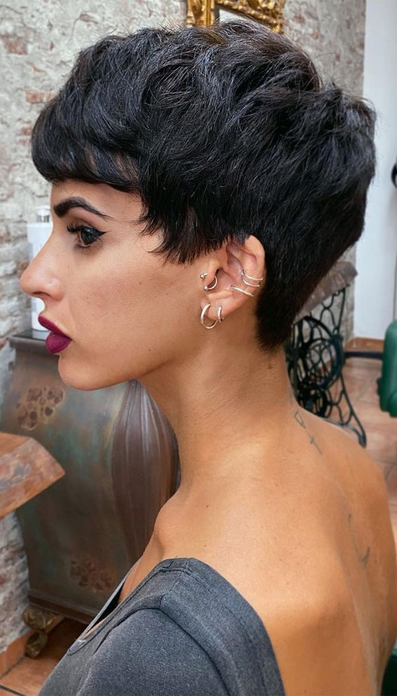 50 Short Hairstyles That Looks so Sassy : Textured Pixie Haircut with Bangs