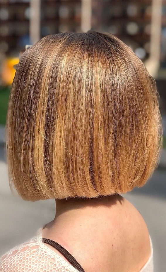 50 Short Hairstyles That Looks so Sassy : Brown Copper Blunt Bob