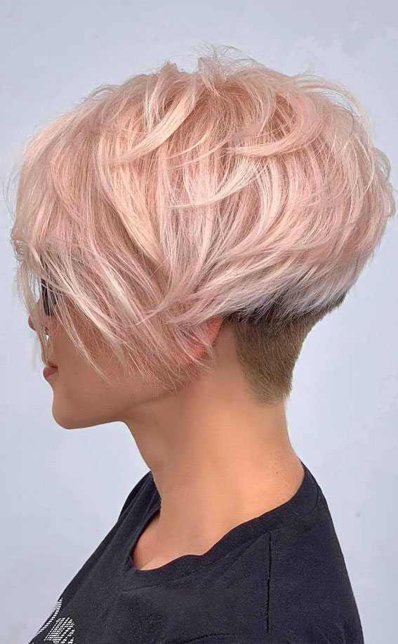 50 Short Hairstyles That Looks so Sassy : Vanilla Pink Pixie with Long Bangs