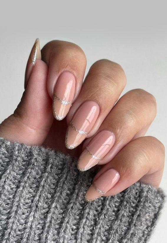 nude nails with glitter, nude nail designs 2022, neutral color nail designs, long nude nails, neutral nail designs 2022, nude acrylic nails, nude nails with design, beige nails with glitter