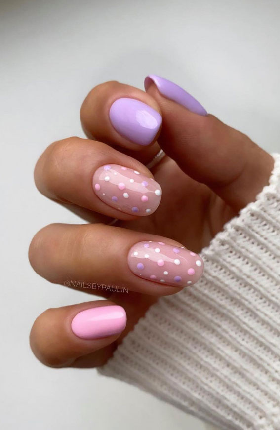 37 Cute Spring Nail Art Designs : Polka Dot Pink Short Nail