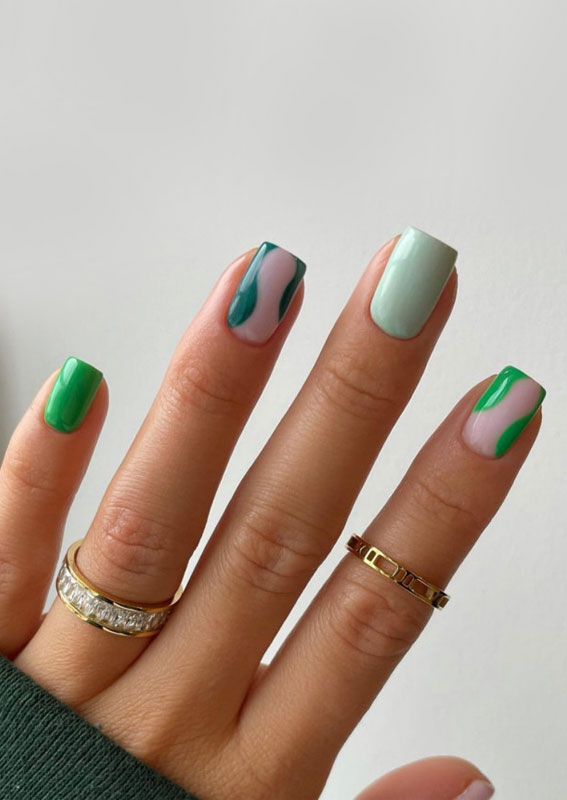 37 Cute Spring Nail Art Designs : Negative Space Green Short Nails