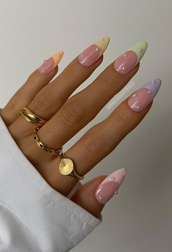 30 Spring Nails That We Are Obsessed With : Pastel Kylie’s Pearl French Tip Nails