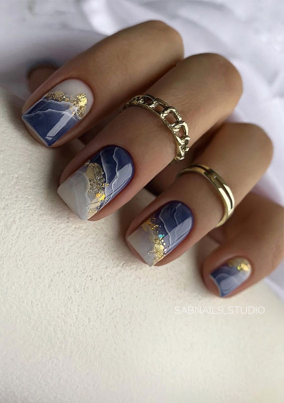 30 Spring Nails That We Are Obsessed With : Blue and White Geode Nails