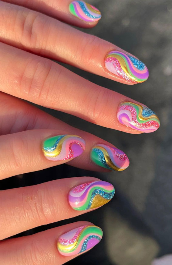 colorful swirl nails, spring nails, cute nail art designs 2022, floral nails , flower nail art designs, nail trends 2022