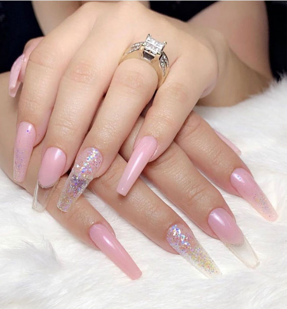 acrylic nails, pink nails, clear tip nails, acrylic nail art designs