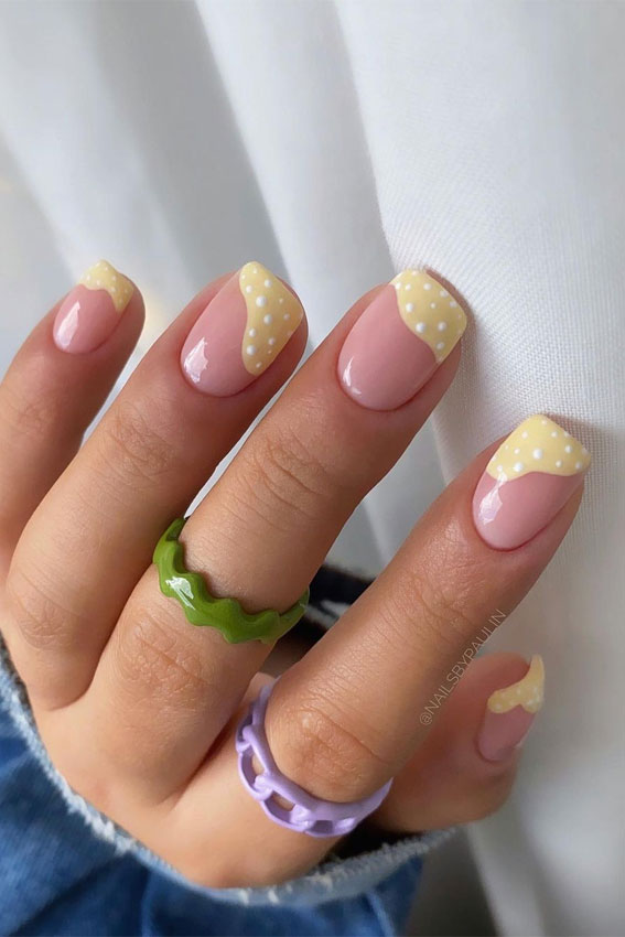 30 Spring Nails That We Are Obsessed With : Dot Yellow Abstract Tip Nails