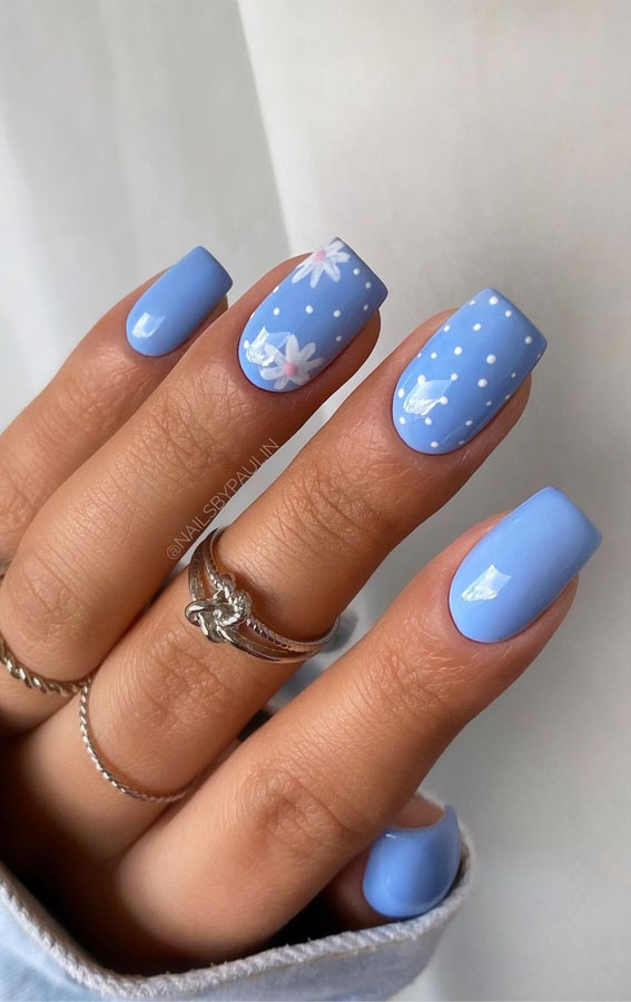 30 Spring Nails That We Are Obsessed With : Dots & Flower Periwinkle Nails