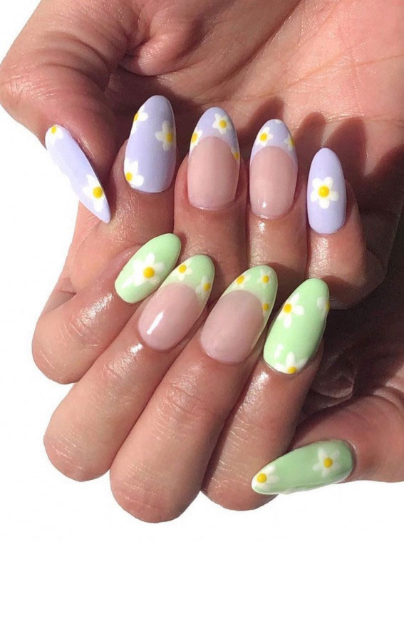 37 Cute Spring Nail Art Designs : Pastel Daisy French Nail Design