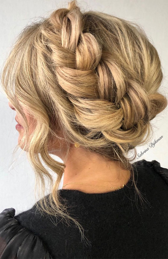 50 Best Updo Hairstyles For Trendy Looks in 2022 : Chunky Braided Crown Updo