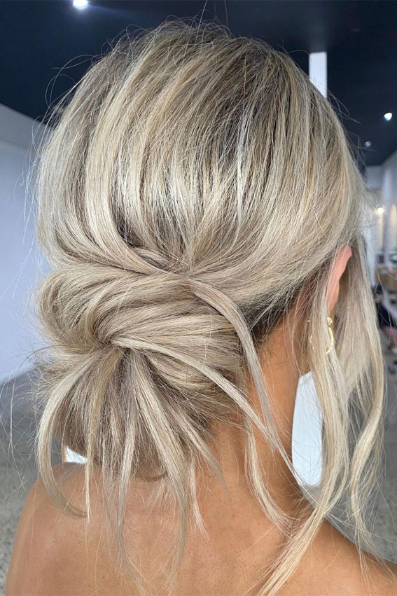 messy twisted low bun, messy updo, updo Hairstyles 2022, updo Hairstyles , updo hairstyles for wedding, updo hairstyles for wedding, easy updo hairstyles, high updo hairstyles, trendy updos, loose hair up styles