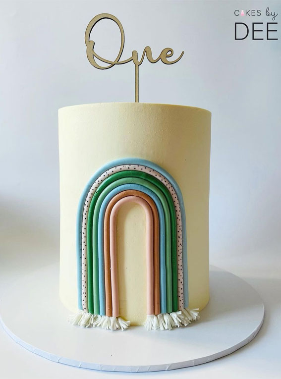 25 Baby Girl First Birthday Cake Ideas : Simple Cake with Colorful Rainbow