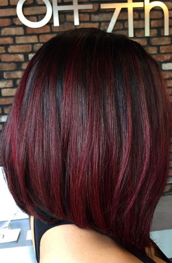 50 Long Bobs & Bob Haircuts To Shake Up Your  Look : Red Balayage Beveled Bob