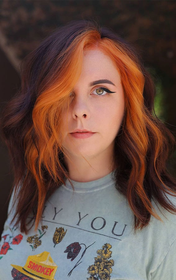 40 Cute Money Piece Hair Highlights : Orange Face-Framing Highlights