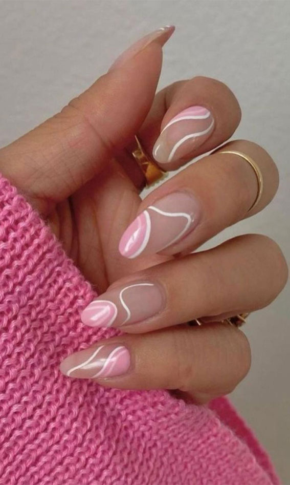 summer nails, soft summer nails, trendy summer nails, pink abstract nails