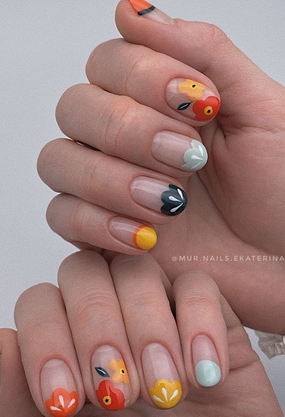 The 40 Cutest Nail Art Designs For All Age : Mix n Match Spring Flower Nails