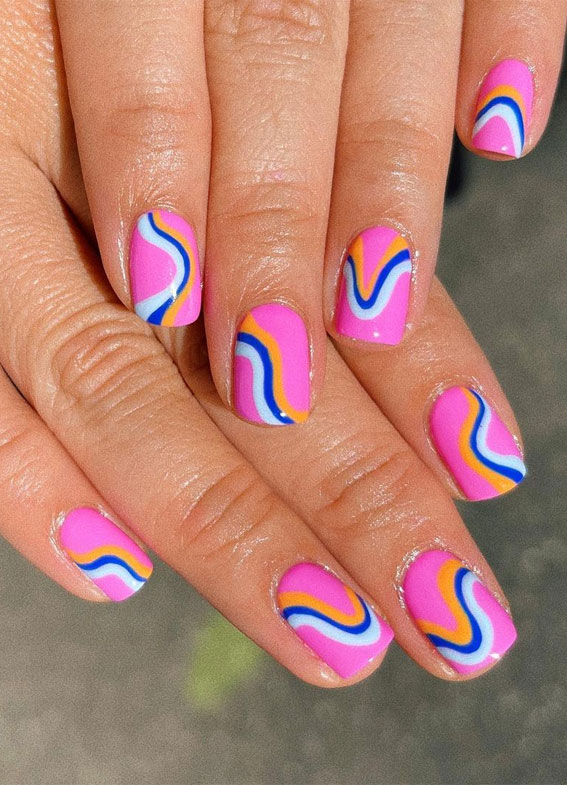 The 40 Cutest Nail Art Designs For All Age : Swirl on Barbie Pink Nails