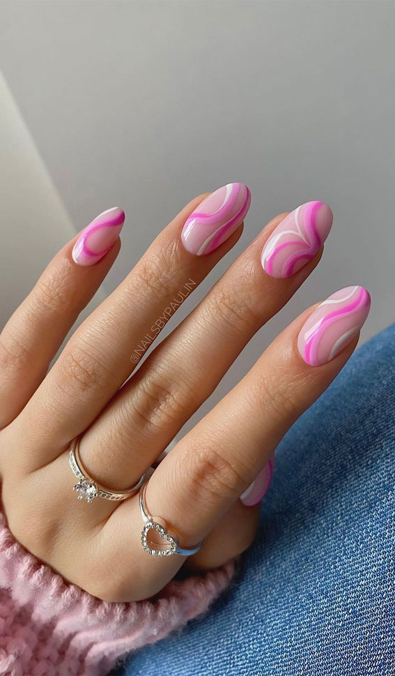 The 40 Cutest Nail Art Designs For All Age : Pink Swirly Short Nails