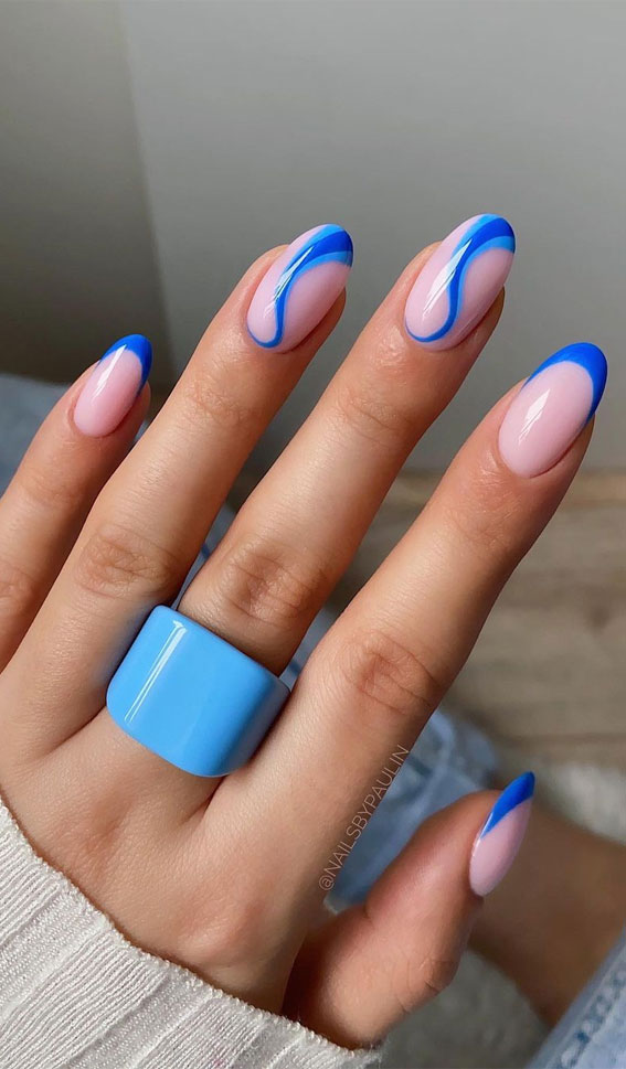 The 40 Cutest Nail Art Designs For All Age : Blue Swirly Short Nails