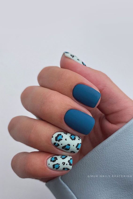 The 40 Cutest Nail Art Designs For All Age : Blue Leopard Short Nails