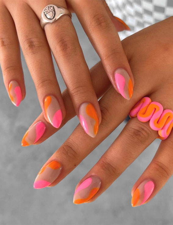 The 40 Cutest Nail Art Designs For All Age : Pink and Orange Negative Space Nails