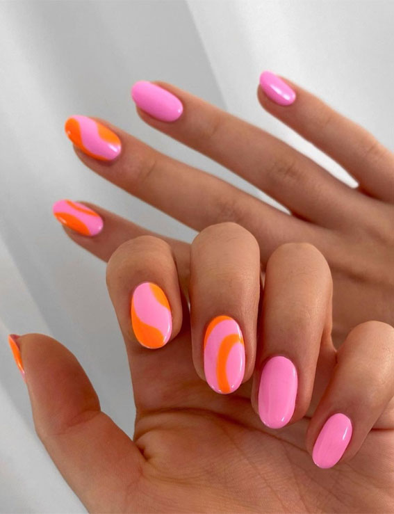 pink and orange nails, negative space nails, nail art designs 2022