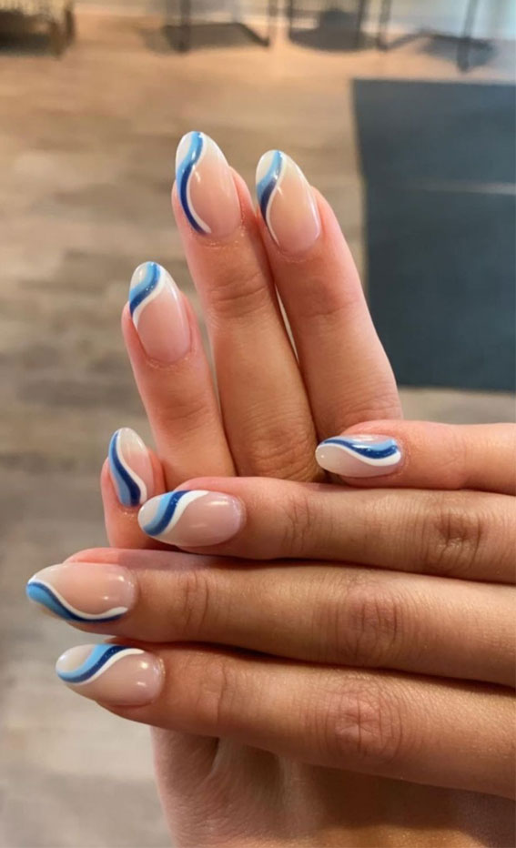 swirl blue nails, spring nails, spring nail art designs