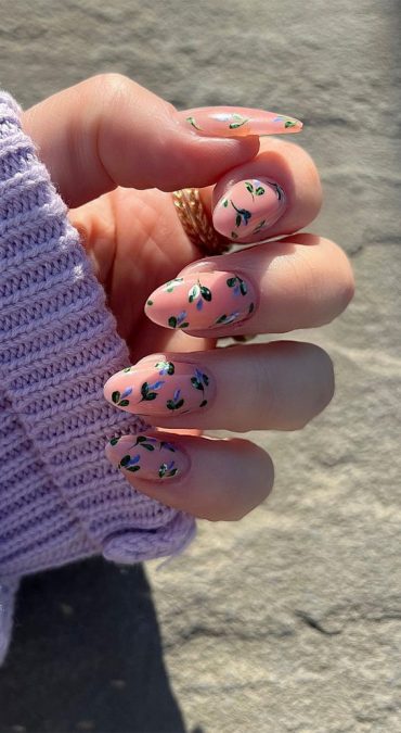 30 Best Spring Nail Ideas For 2022 : Spring Green Floral Nails