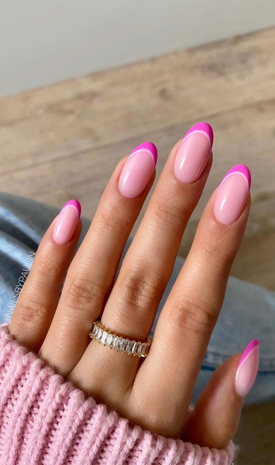 pink french tip nails, pink nails, spring nails, french nails spring, spring nail ideas