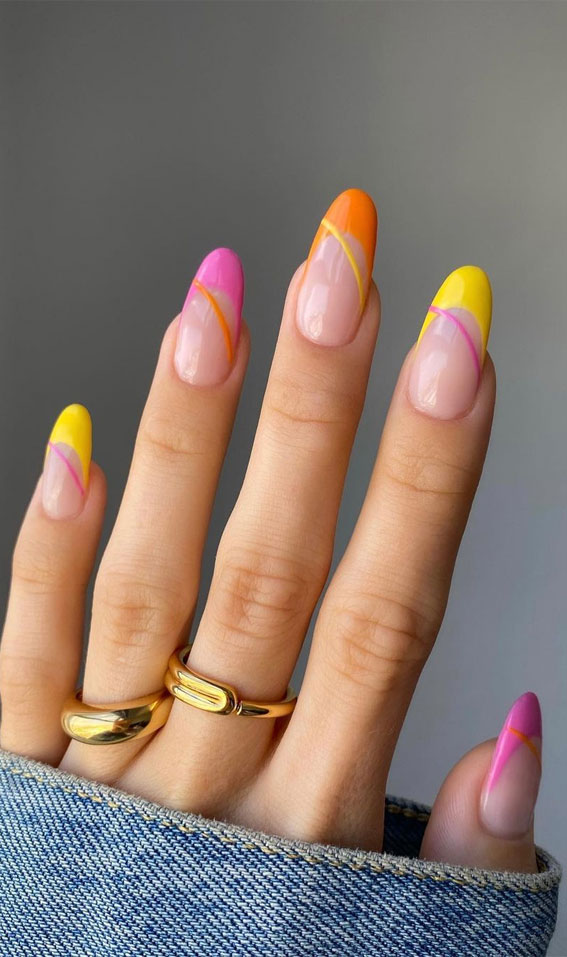 42 Cute Summer Nails For 2022 For Every Style : Sherbet French Nail Art