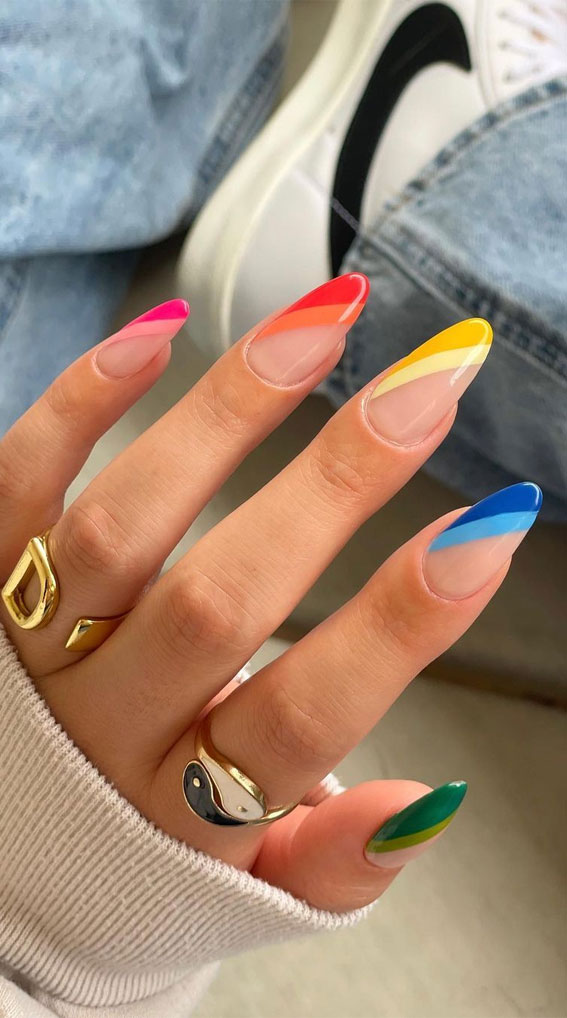 summer nail colors, summer nails polish, skittle color nails, different color nails each nail, summer nails, cute summer nails, almond nails summer, summer nail designs, summer nail ideas 2022