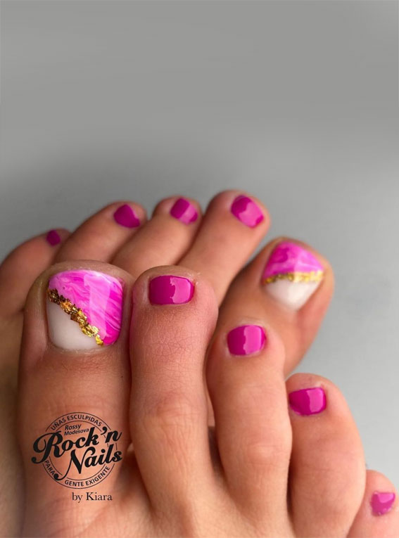 45 Pretty Toe Nails To Try In 2022 : Pink Marble Pedicure