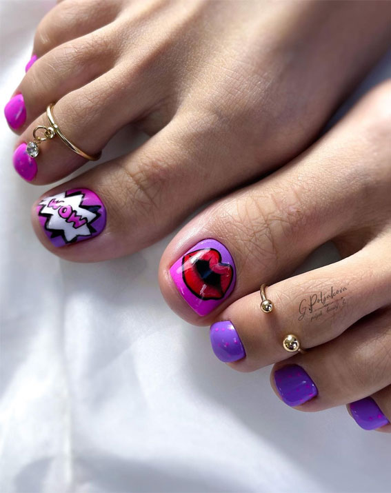 45 Pretty Toe Nails To Try In 2022 : Pop Art Pedicure