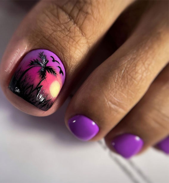 45 Pretty Toe Nails To Try In 2022 : Sunset Tropical Vibe
