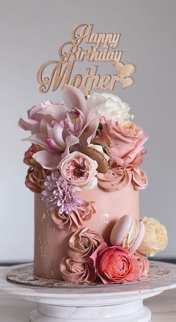 50 Best Birthday Cake Ideas in 2022 : Pink Tone Birthday Cake for Mother