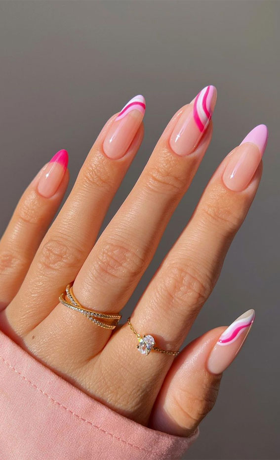 pink french tips, colorful french tip nails, coloured french tips short nails, coloured french tip nails, modern french manicure, french manicure 2022, colored tips acrylic nails, french manicure ideas, colored tips nails, blue french tip nails, colored french tips almond