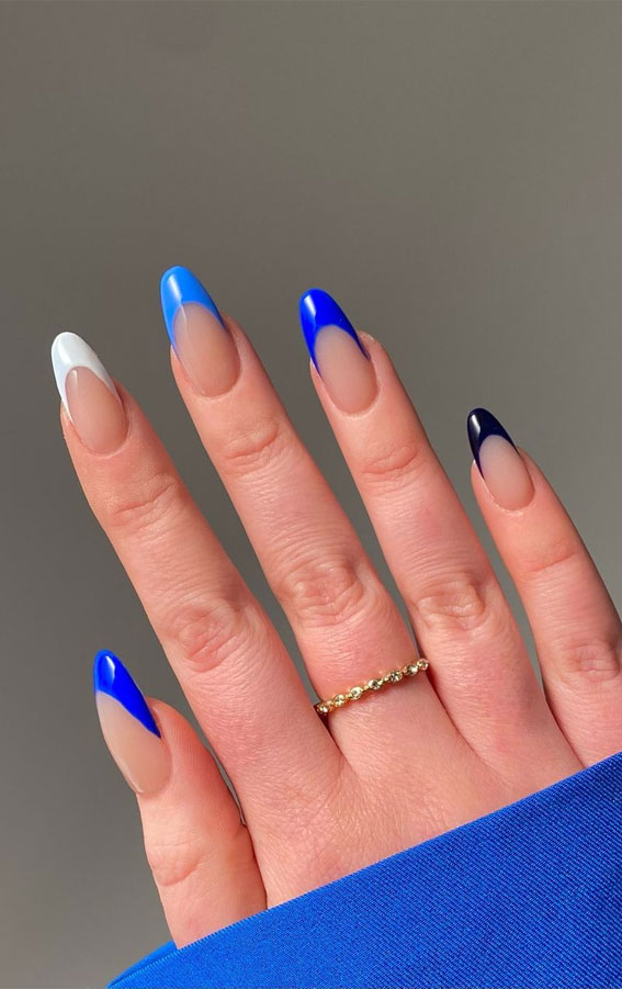 40 Cute & Coloured French Tip Nails : Black, Blue & White French Tip Nails