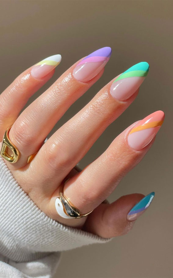 40 Cute & Coloured French Tip Nails : Pastel Side Frenchies