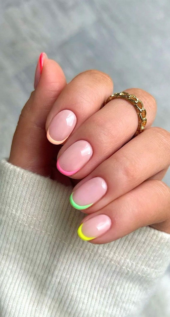 40 Cute & Coloured French Tip Nails : Multi-Coloured French Tip Short Nails