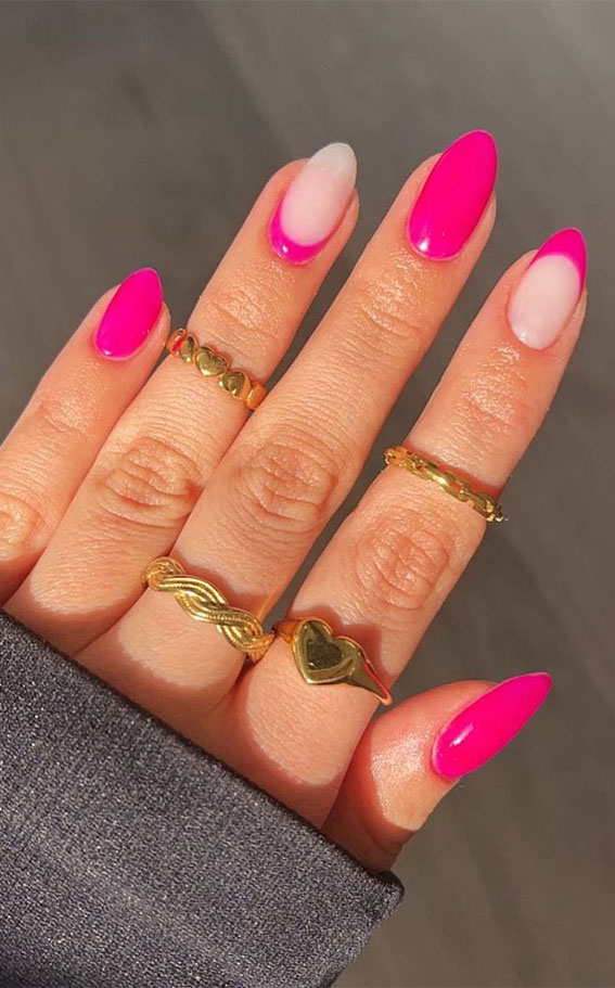 hot pink french tips, colorful french tip nails, coloured french tips short nails, coloured french tip nails, modern french manicure, french manicure 2022, colored tips acrylic nails, french manicure ideas, colored tips nails, blue french tip nails, colored french tips almond