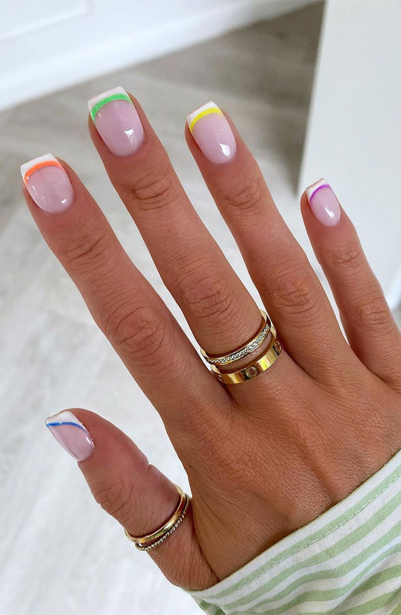 40 Cute & Coloured French Tip Nails : Natural Base Coloured Double French Tips