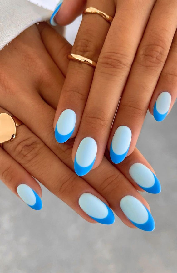 colorful french tip nails, coloured french tips short nails, coloured french tip nails, modern french manicure, french manicure 2022, colored tips acrylic nails, french manicure ideas, colored tips nails, blue french tip nails, colored french tips almond