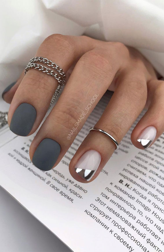 white french nails, colored french tip nails, short french tip nails, modern french tip nails, french tip nails 2022, french tip nail ideas, modern french manicure, spring french tip nails, silver french tip nails