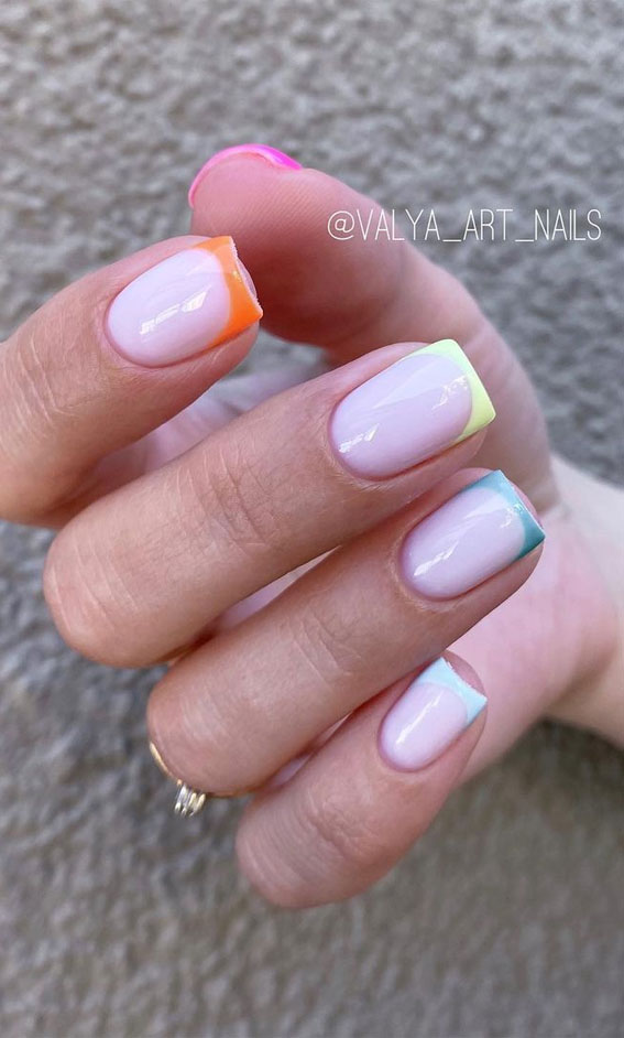 different color french tip nails, multi-colored french tip nails