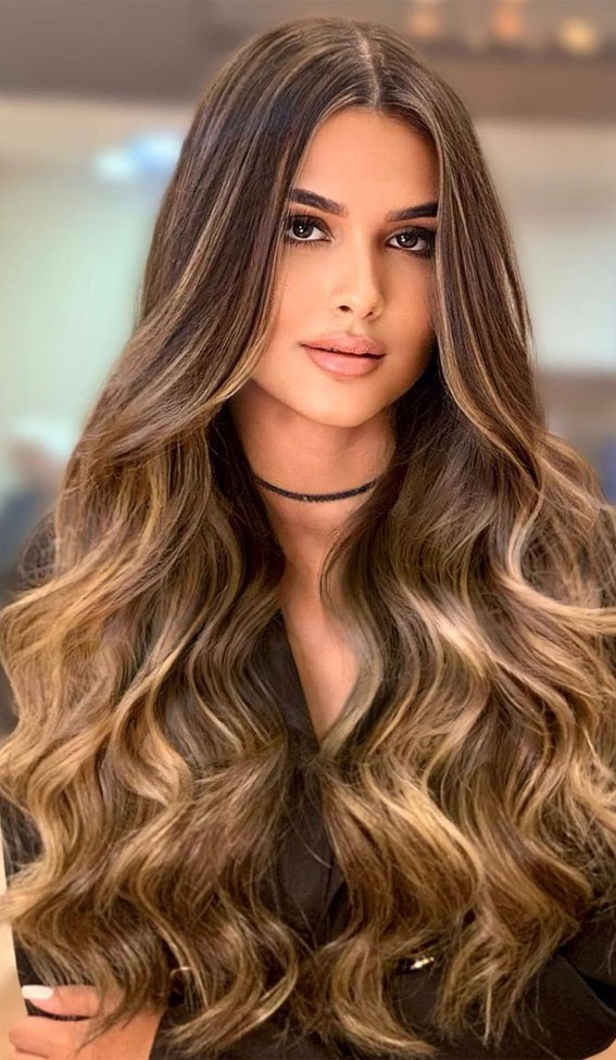 37 Trendy Hair Colour Ideas & Hairstyles : Chocolate Brown Long Hair with  Blonde Balayage